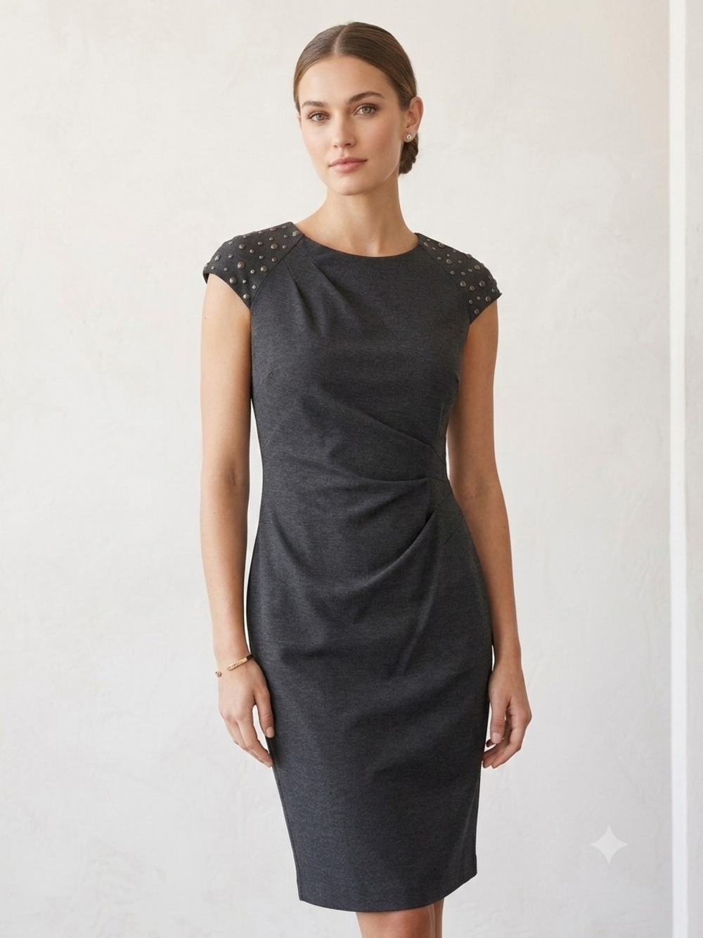 Donna Ricco Charcoal Cap-Sleeve Stud Sheath Dress Size 6
